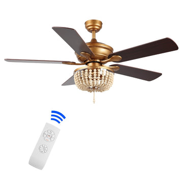 Erin 52" Rustic Farmhouse Iron/Wood Bead Mobile-App/Remote-Controlled LED Ceiling Fan - JONATHAN Y
